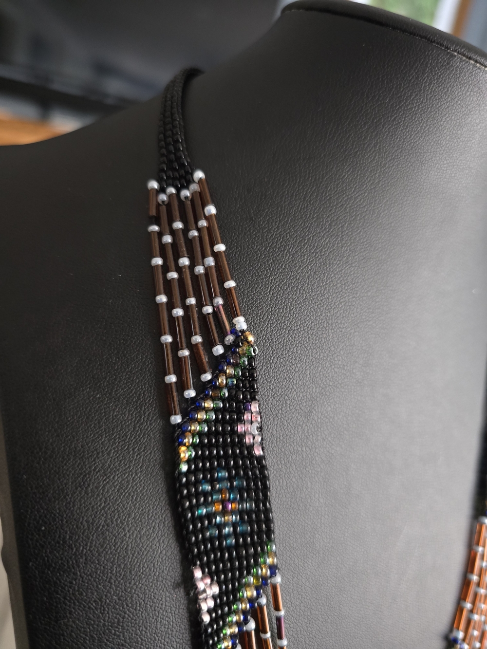 Handcrafted Beaded Fringe Necklace - Black and Brown - Picture 6 of 7